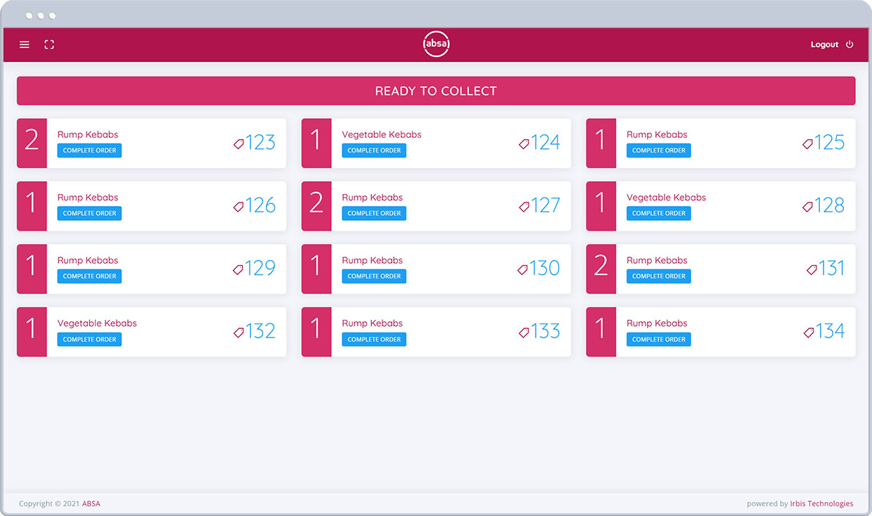 Kitchen collect control page