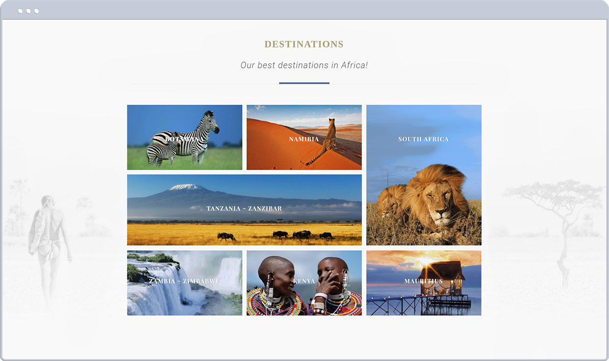 Destinations section